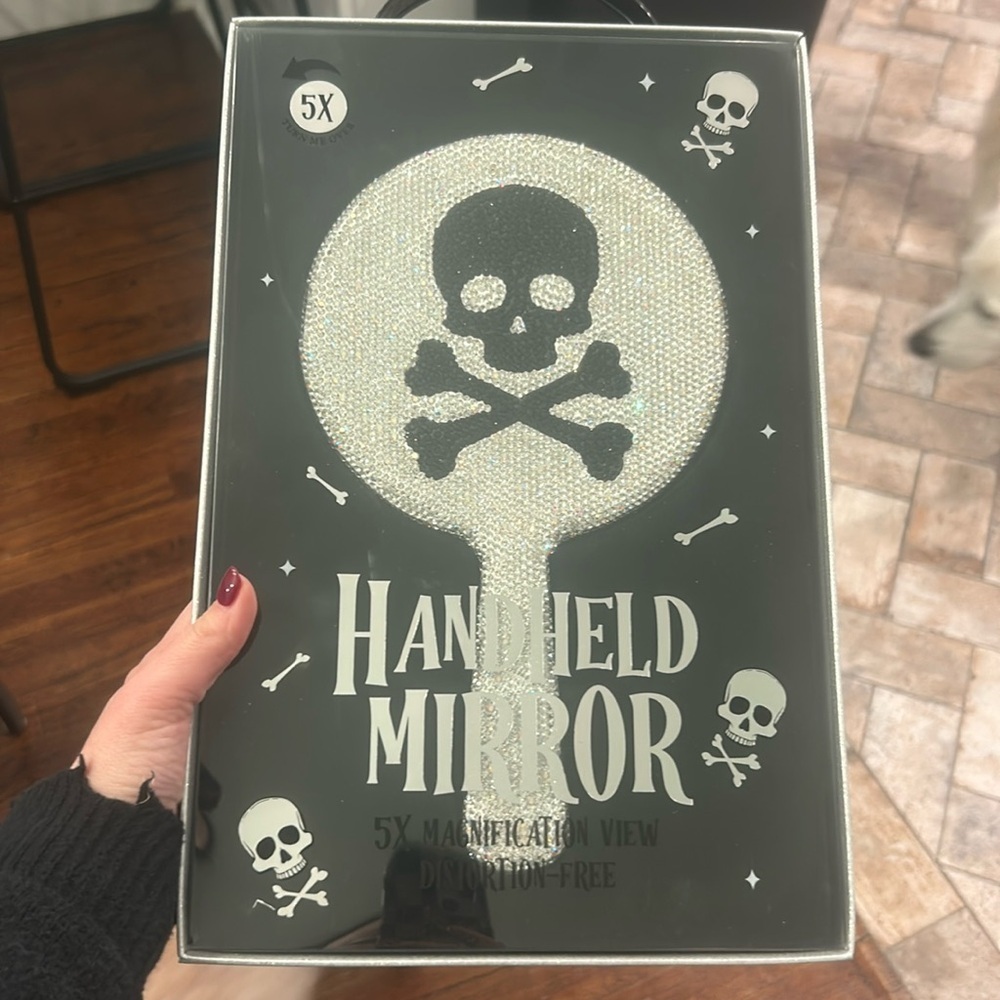 Rhinestone Skull Handheld Mirror